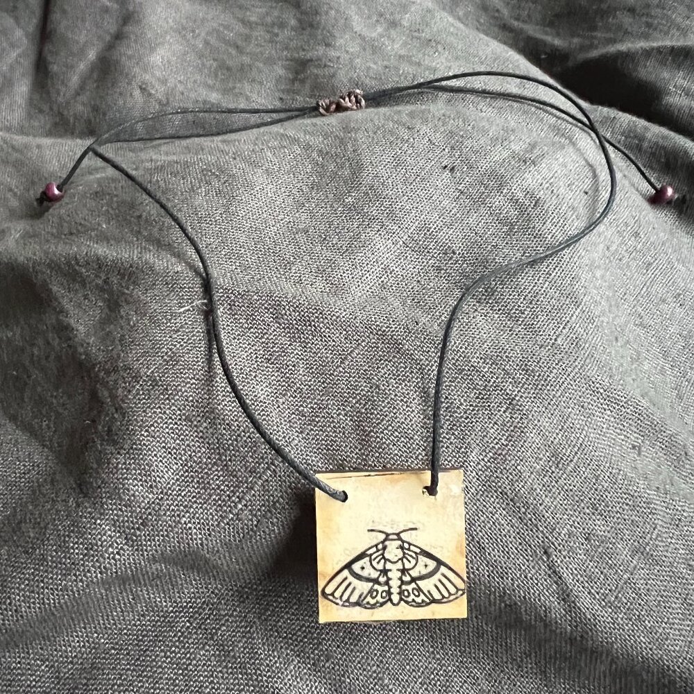 wooden moth pendant natural necklace